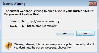 The current web page is trying to open a site in your Trusted sites list. Do you want to allow this?